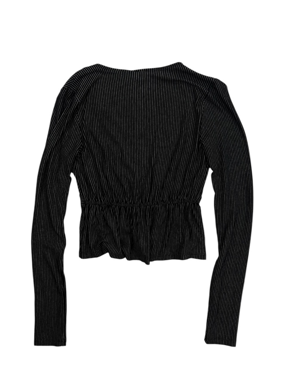 Good Luck Gem NWT Black Pinstripe Wrap Peplum Top Size XS - Picture 3 of 5